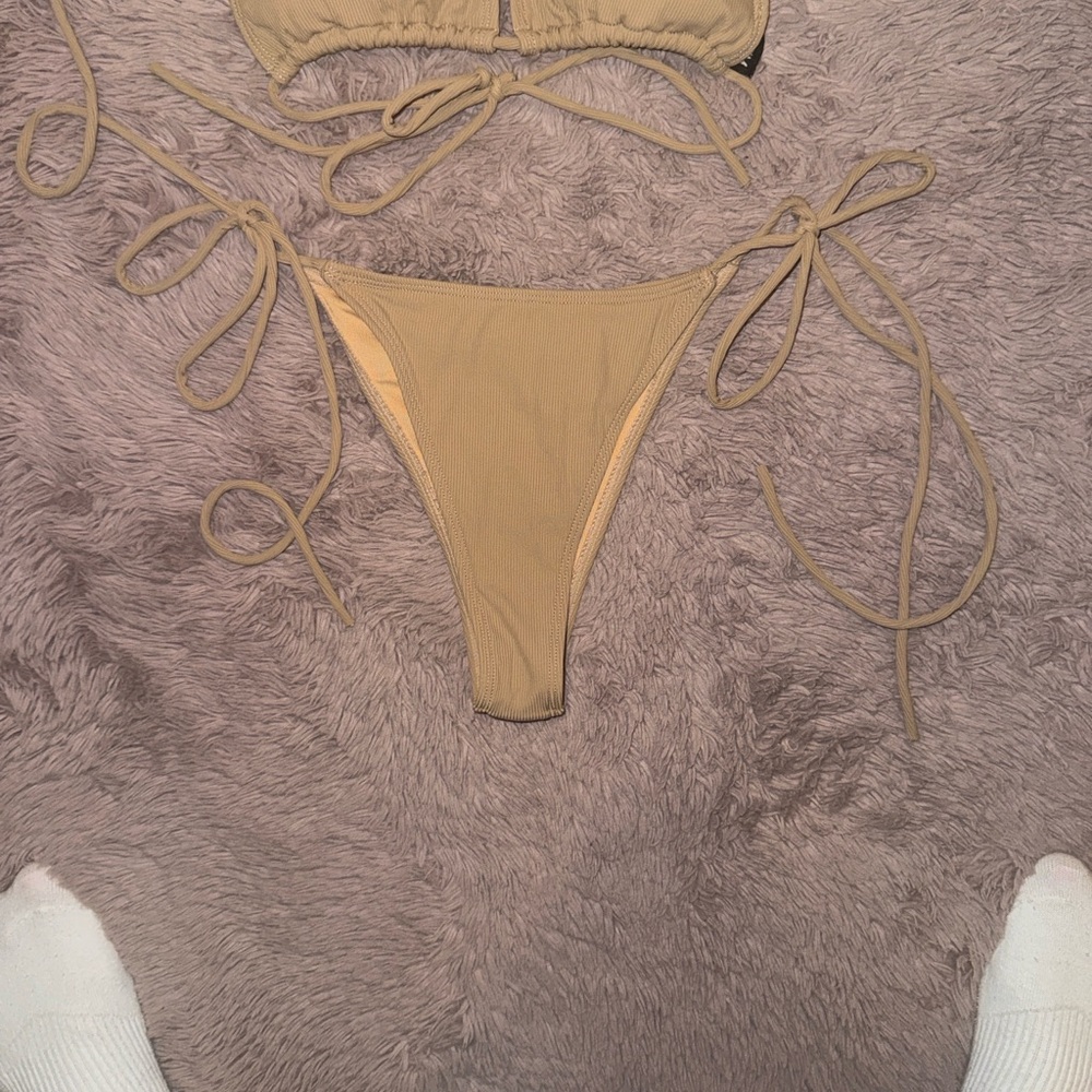 Icon Swim Burnt Orange Rust Camel Brown Bikini Set Ribbed String Swimsuit Medium - Picture 8 of 14